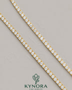 Kynora Jewels 3mm VVS Moissanite diamond yellow gold plating tennis chain, hip-hop style jewelry with sparkling stones and gold finish