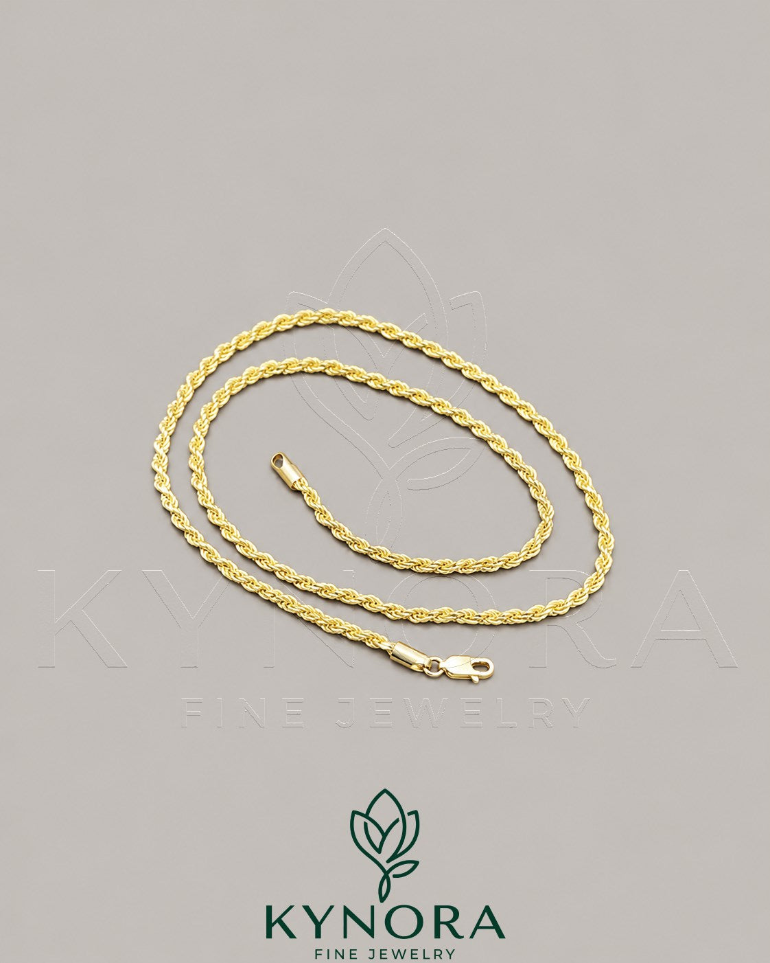 14K yellow gold plated sterling silver vermeil rope chain necklace, hip-hop style, by Kynora Jewels.