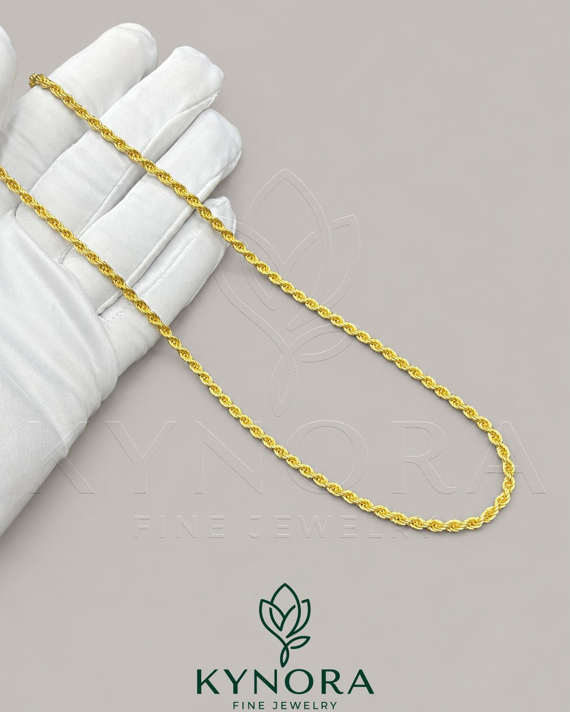 14K yellow gold plated sterling silver vermeil rope chain necklace, 3mm hiphop chain style from Kynora Jewels.