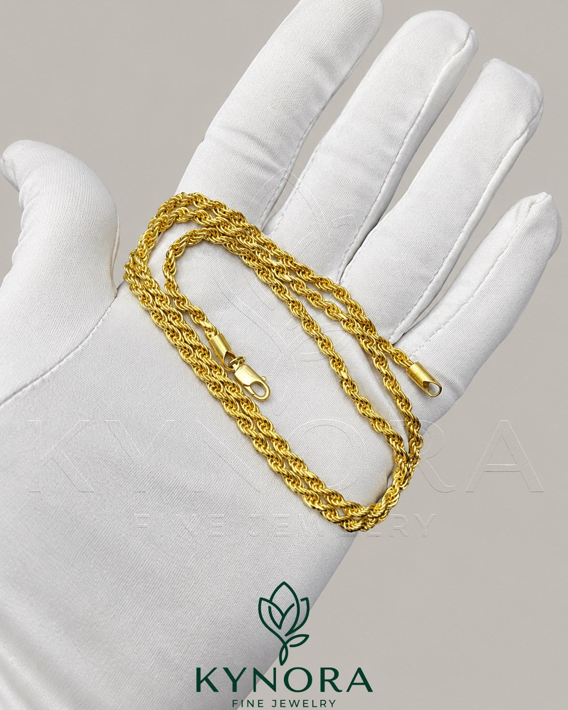 14K yellow gold plated sterling silver vermeil rope chain necklace with thick hip-hop style design from Kynora Jewels.