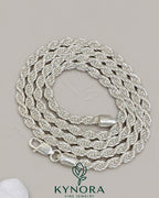 Sterling silver 4mm rope chain hip hop chain by Kynora Jewels, showing the detailed twisted rope design and clasp closure.