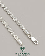 Sterling silver 4mm rope chain hip hop style necklace by Kynora Jewels, showing its detailed twisted rope design and shiny finish.