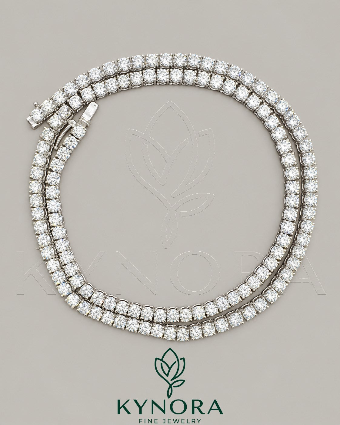 Sterling silver tennis chain with 4mm VVS moissanite diamonds, stylish Hiphop chain by Kynora Jewels for men and women.