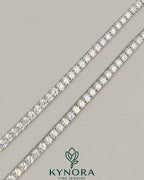 Sterling silver VVS moissanite diamond tennis chain by Kynora Jewels, 4mm hip-hop chain for men and women, elegant jewelry accessory.