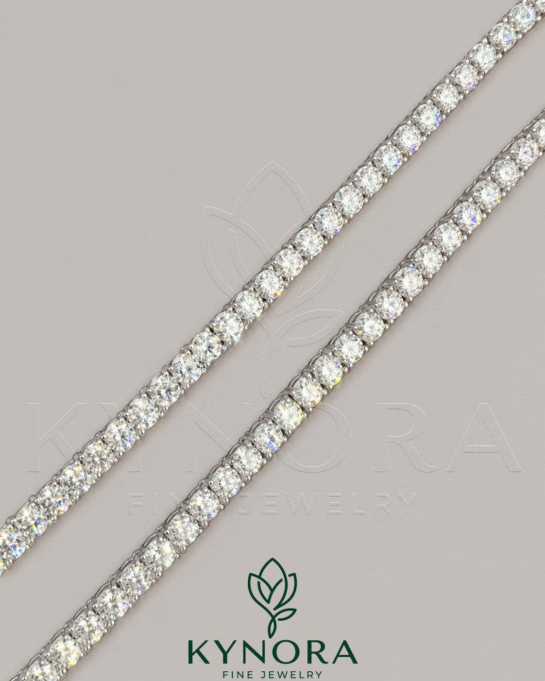 Sterling silver VVS moissanite diamond tennis chain by Kynora Jewels, 4mm hip-hop chain for men and women, elegant jewelry accessory.