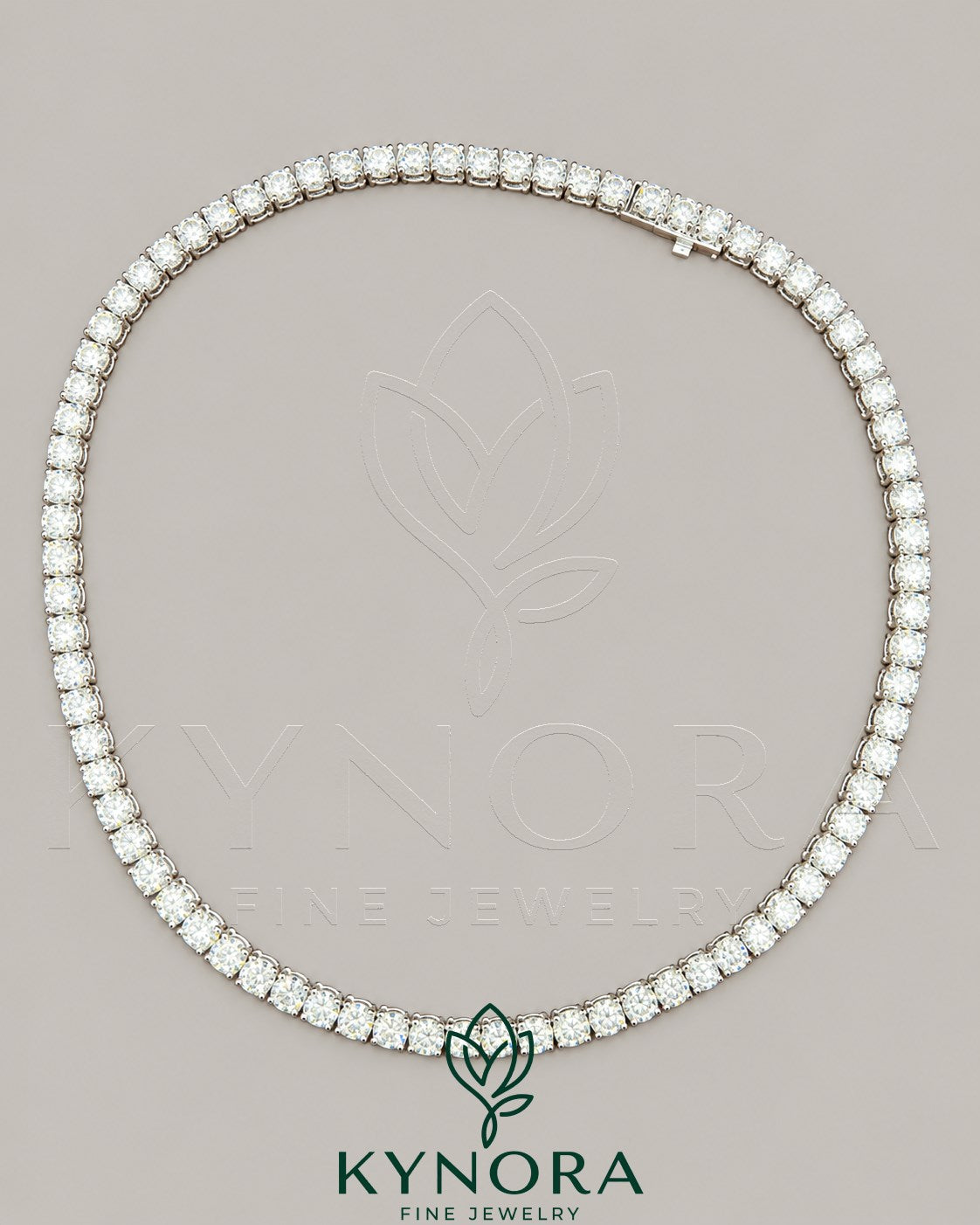Sterling silver hiphop tennis chain with 5.5mm VVS1 moissanite diamonds, 18-inch length, from Kynora Jewels.