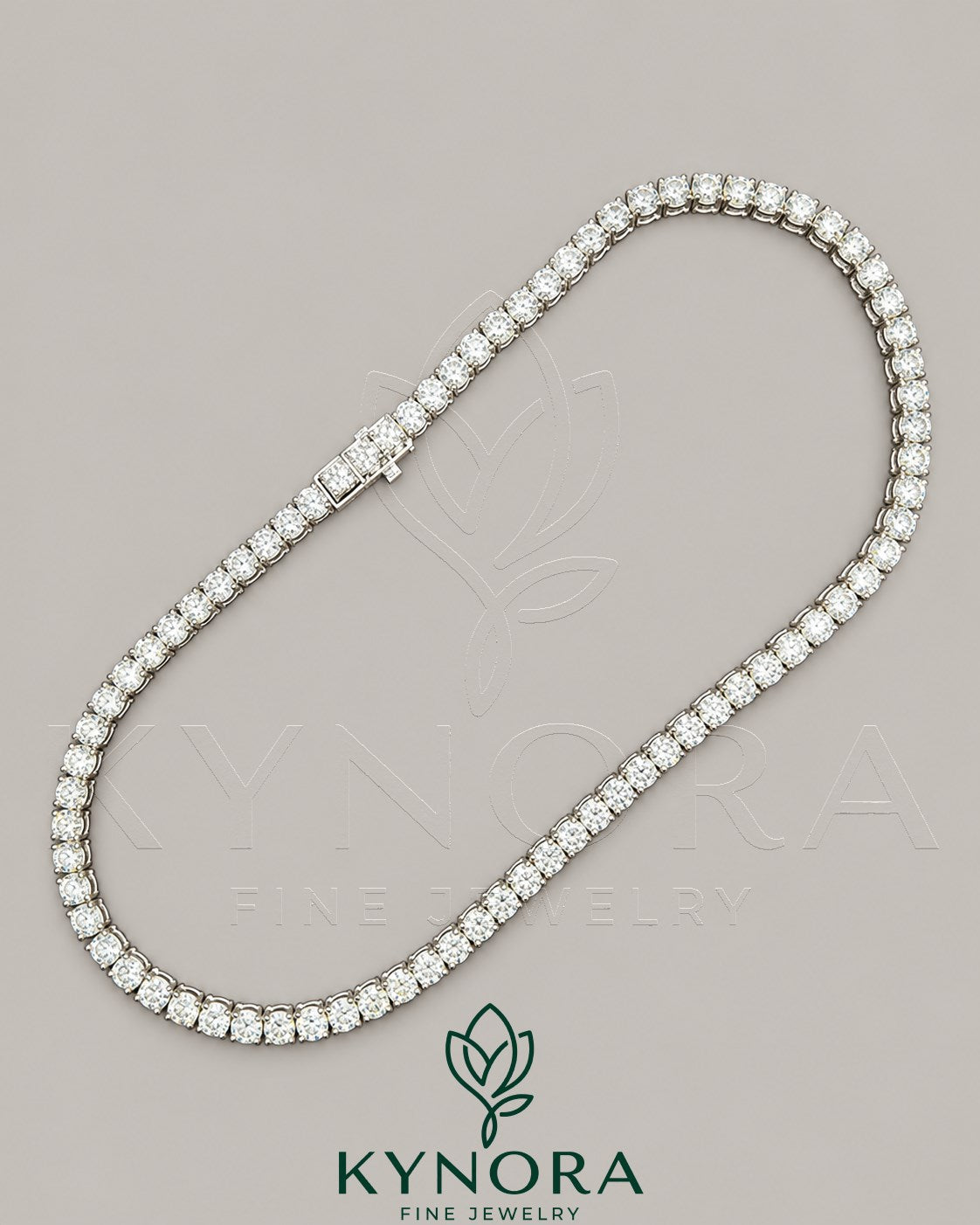 18-inch sterling silver tennis chain with 5.5mm VVS1 moissanite diamonds, Kynora Jewels hiphop chain jewelry.