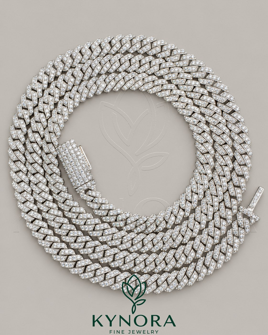 Kynora Jewels 18-inch sterling silver Miami Cuban link chain with 5mm VVS moissanite, hiphop style jewelry accessory. Main image