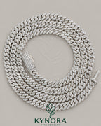 Kynora Jewels 18-inch sterling silver Miami Cuban link chain with 5mm VVS moissanite, hiphop style jewelry accessory.