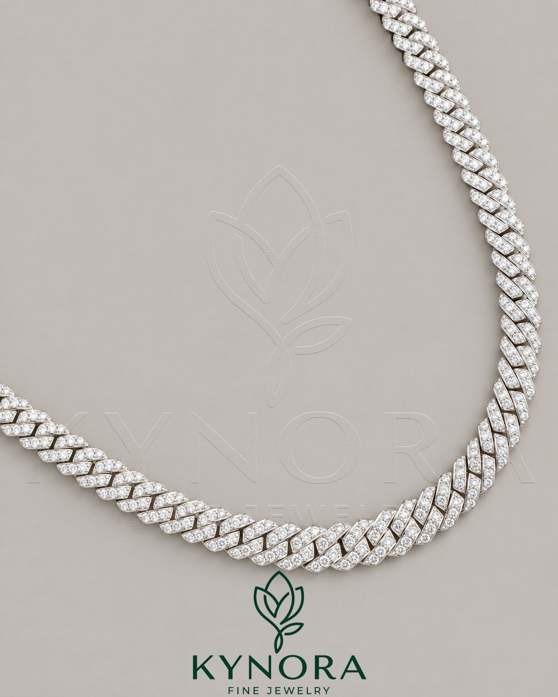 Kynora Jewels 18-inch sterling silver Miami Cuban link chain with 5mm VVS moissanite hip-hop style chain.