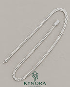 Kynora Jewels 18-inch sterling silver VVS moissanite Miami Cuban link chain, 5mm hiphop chain with detailed link design.