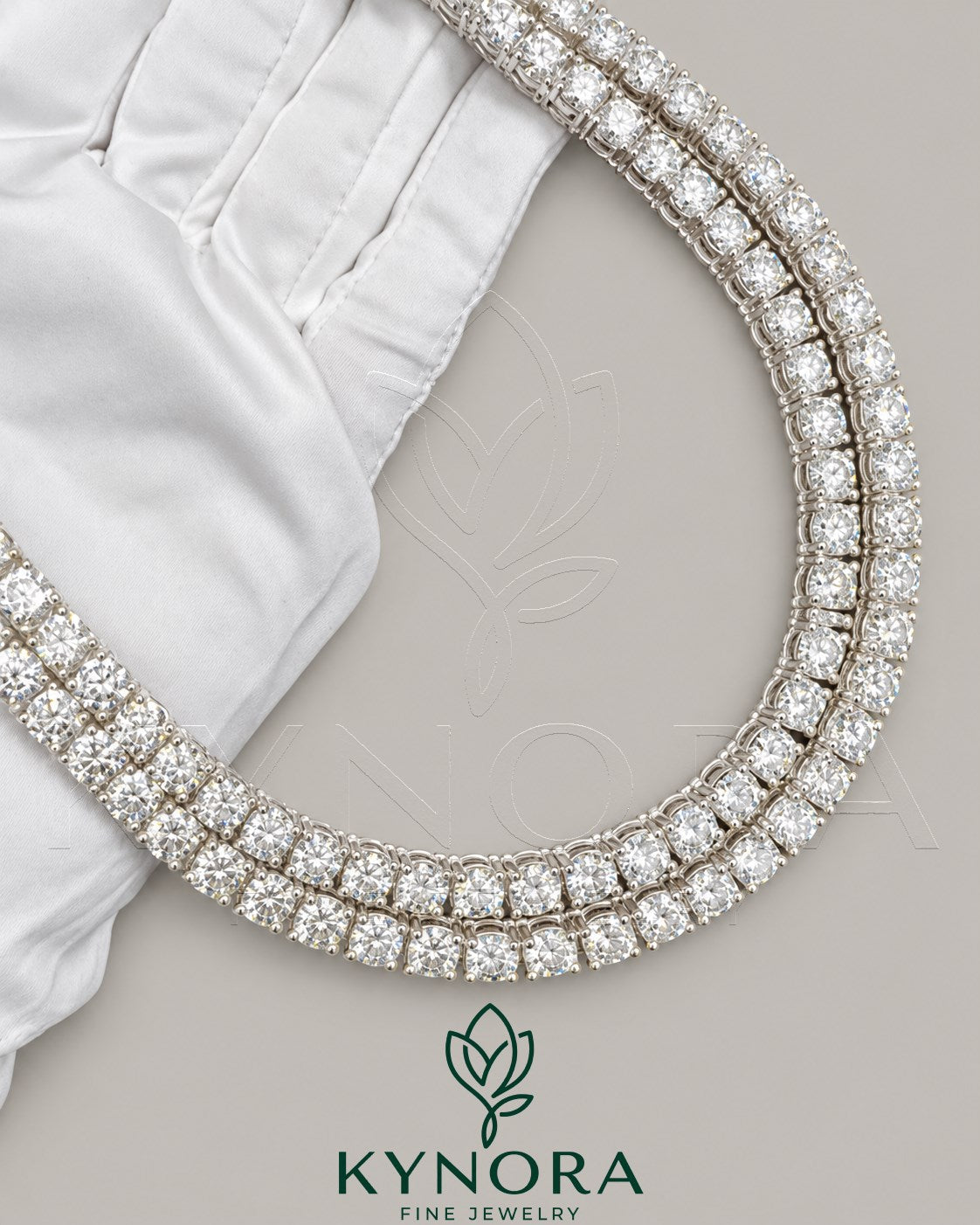 Kynora Jewels 18-inch sterling silver tennis link chain with 6mm VVS1 moissanite diamonds, hiphop-style jewelry.