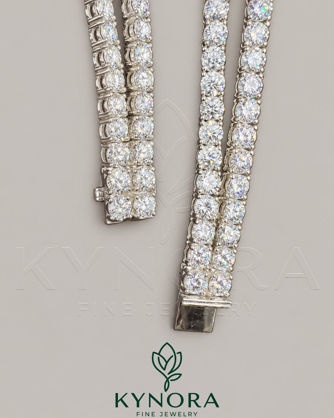 Sterling silver 18-inch tennis link chain with 6mm VVS1 moissanite diamonds, hip-hop style jewelry by Kynora Jewels.