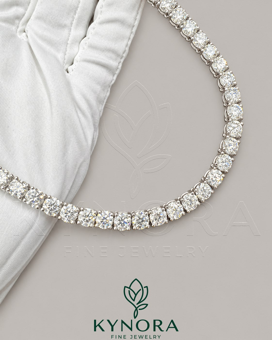 Sterling silver VVS1 moissanite diamond tennis link chain necklace with 6mm stones, stylish hip-hop chain by Kynora Jewels.