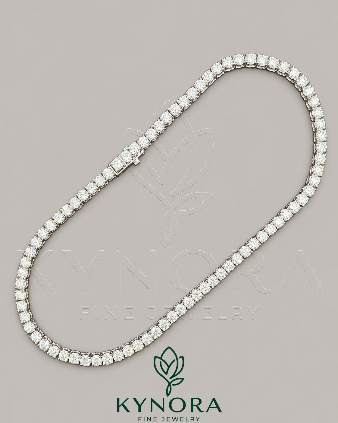 Sterling silver tennis link necklace with 6mm VVS1 Moissanite diamonds, hip-hop chain style by Kynora Jewels