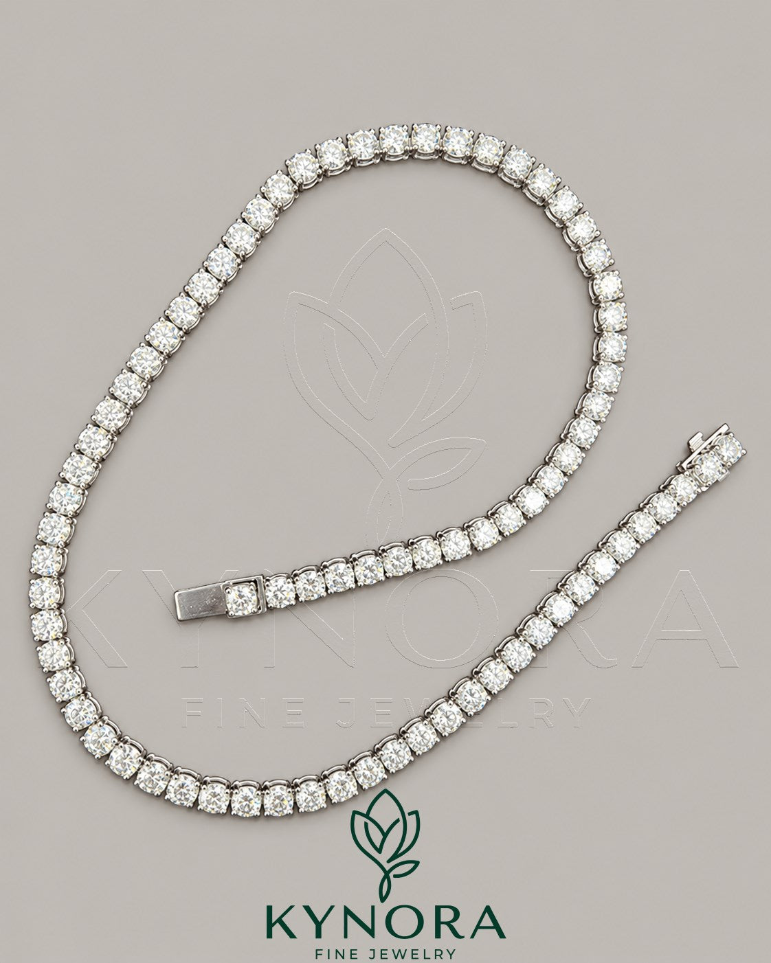 Sterling silver Hiphop chain necklace with 6mm VVS1 moissanite diamonds, featuring tennis link design by Kynora Jewels
