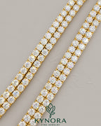 Kynora Jewels 6mm diamond two-line tennis chain in 925 sterling silver with yellow gold finish, hip-hop style eternity chain for him
