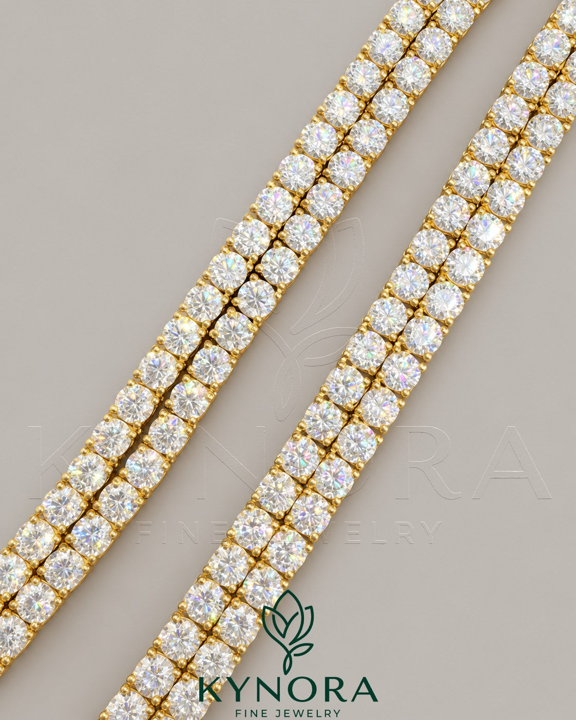 Kynora Jewels 6mm diamond two-line tennis chain in 925 sterling silver with yellow gold finish, hip-hop style eternity chain for him