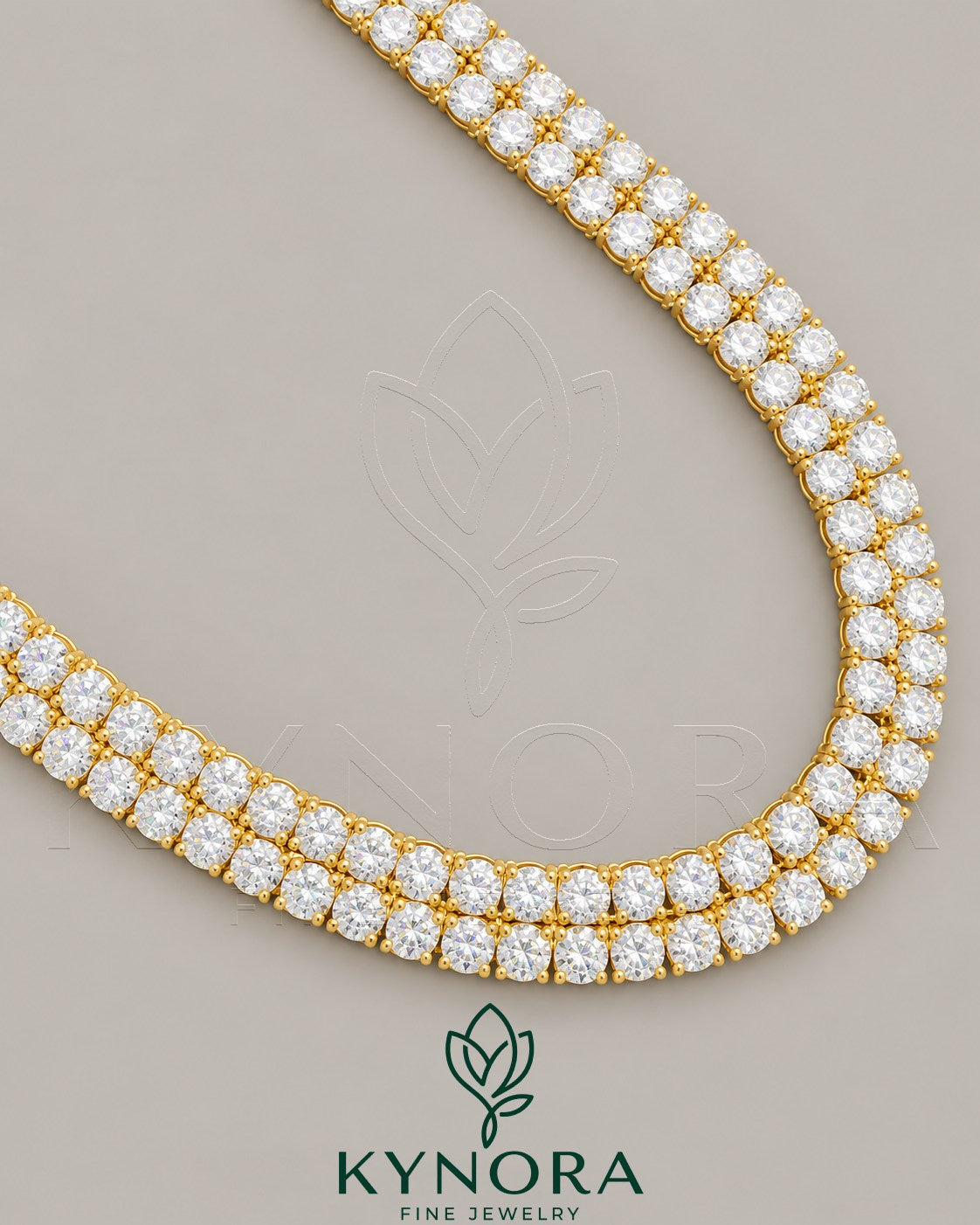 Sterling silver and yellow gold 6mm diamond two-line tennis chain by Kynora Jewels, designed as a hip-hop jewelry chain for him