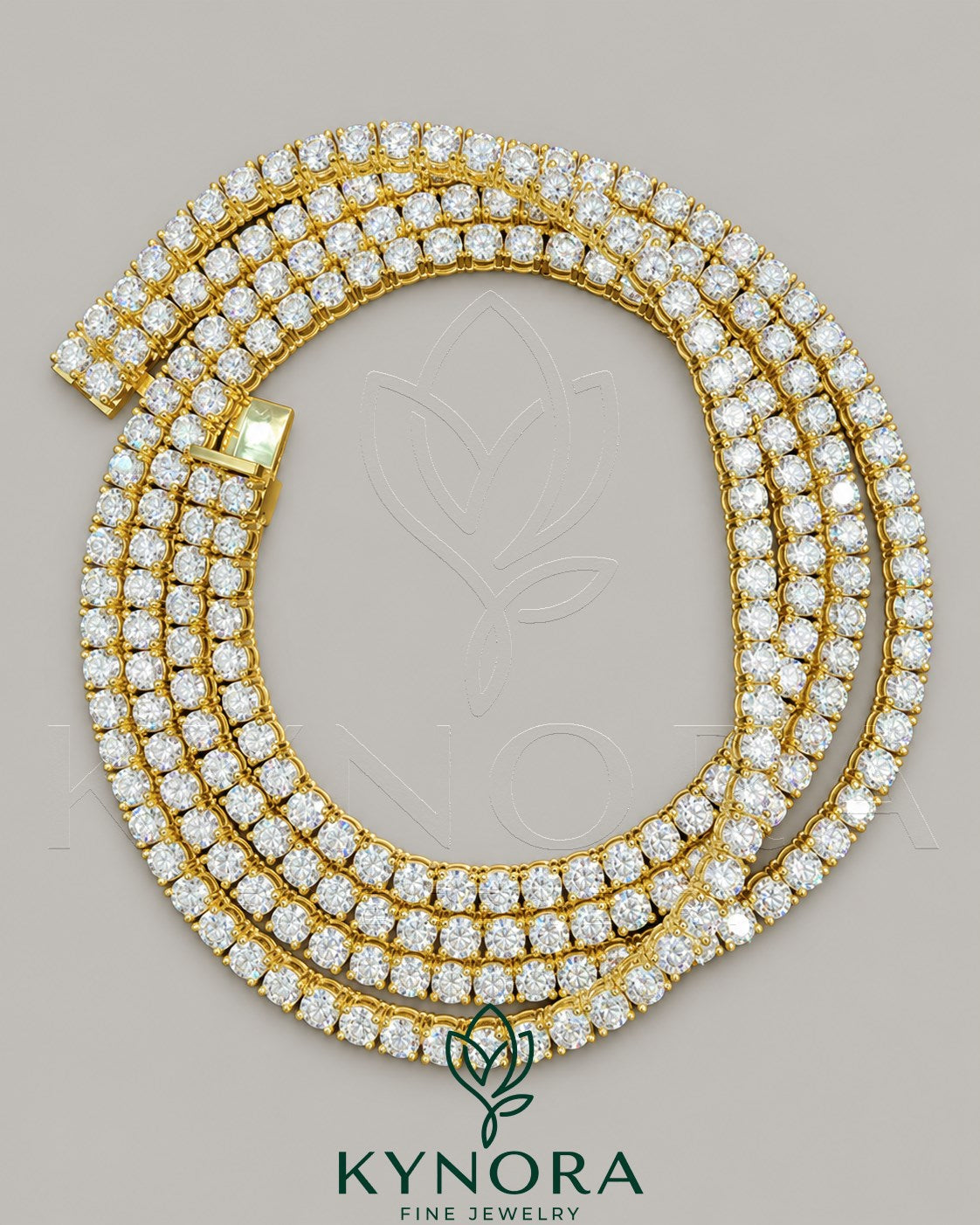 Kynora Jewels 6mm VVS1 Moissanite diamond yellow gold plated sterling silver tennis chain, hip-hop style jewelry.