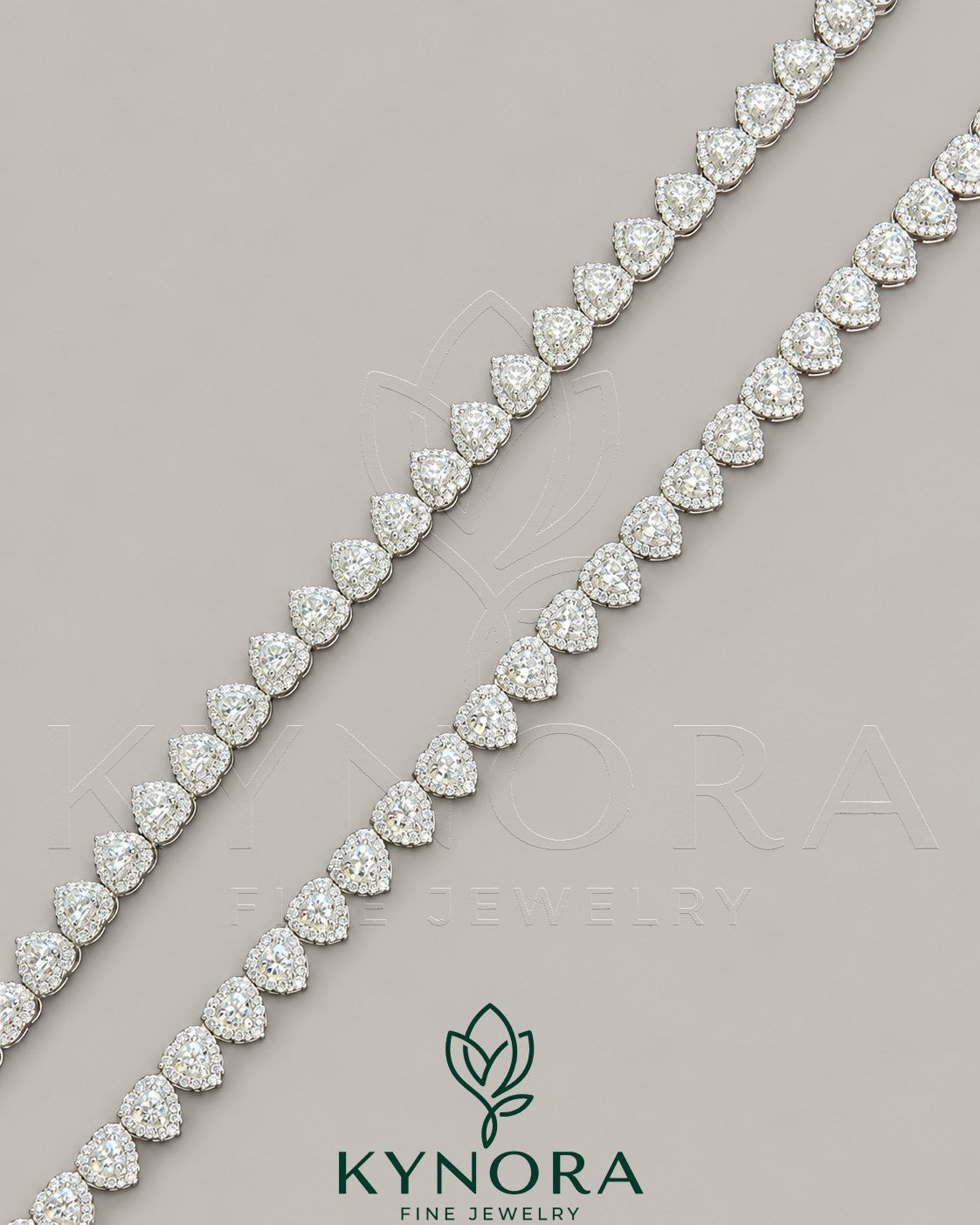 Heart-shaped sterling silver tennis link chain with VVS1 moissanite diamonds and halo setting, designed for hip-hop jewelry style.