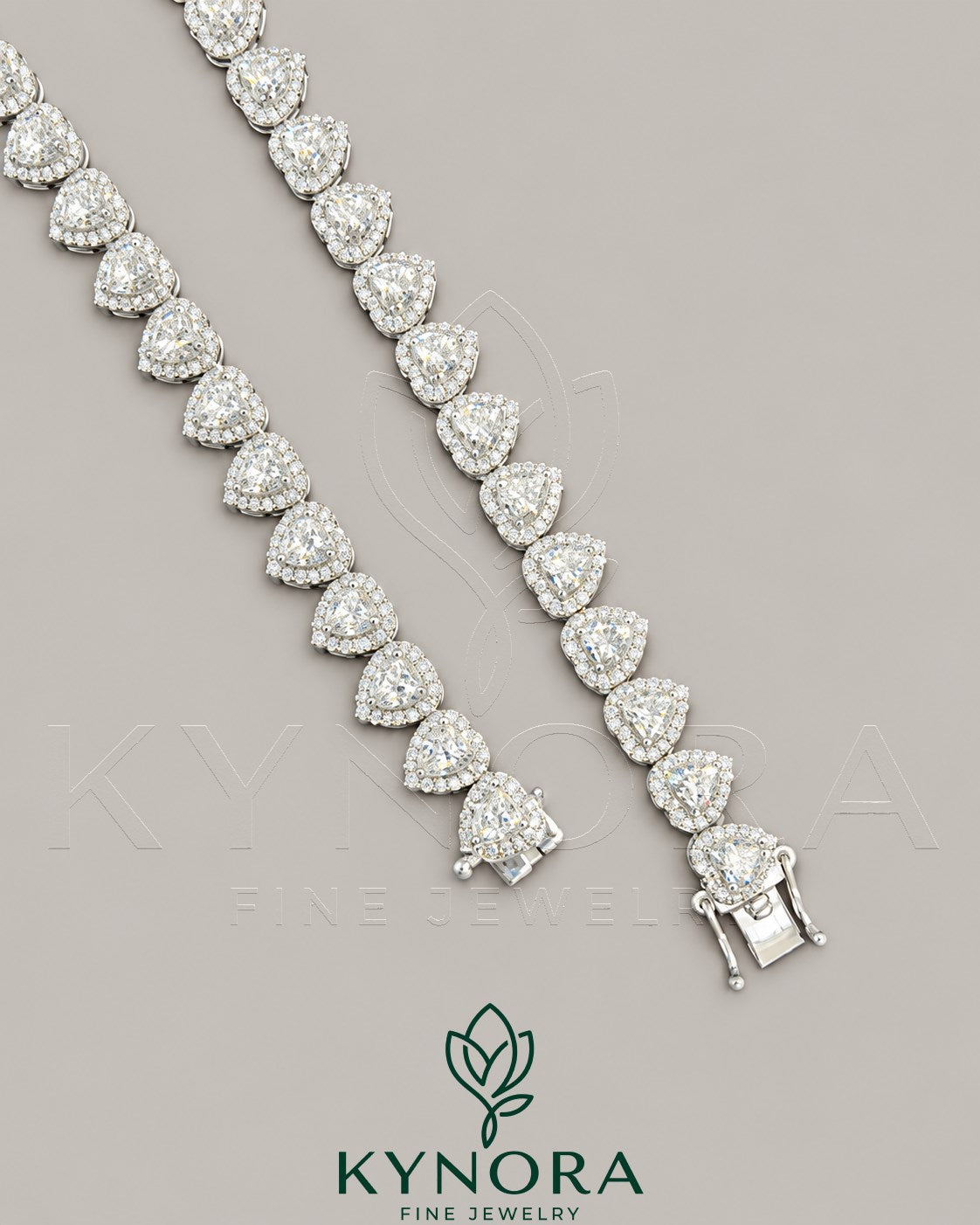 Sterling silver heart-shaped moissanite diamond halo hip-hop chain with tennis link design by Kynora Jewels