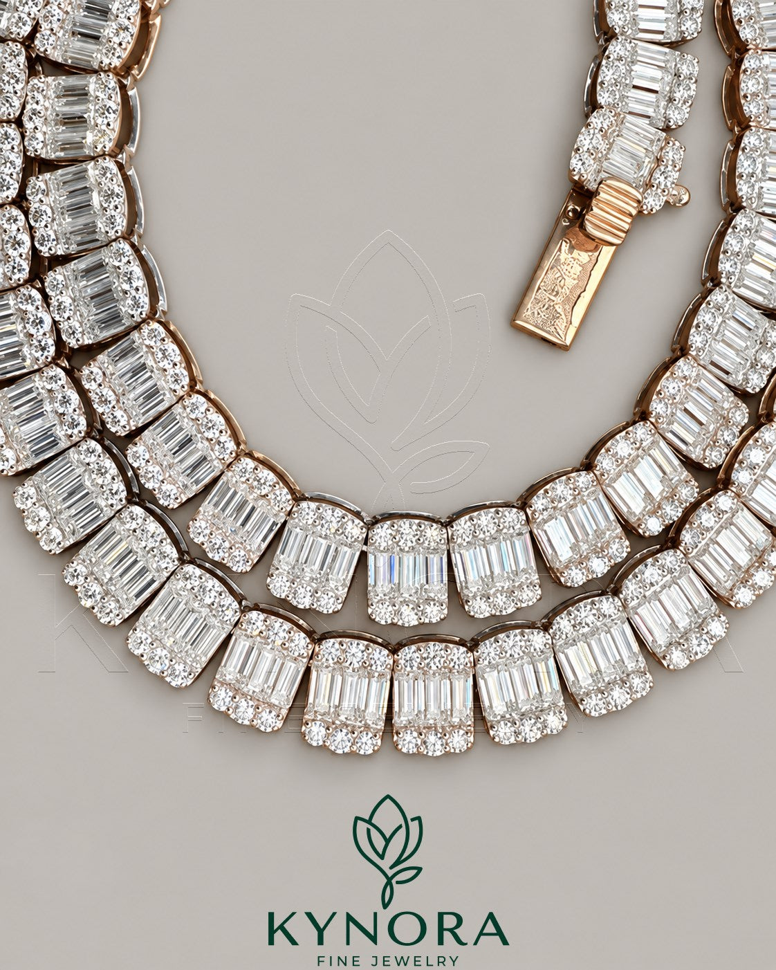 8.5mm VVS1 Moissanite diamond sterling silver eternity tennis chain by Kynora Jewels, showcasing sparkling gemstone links.