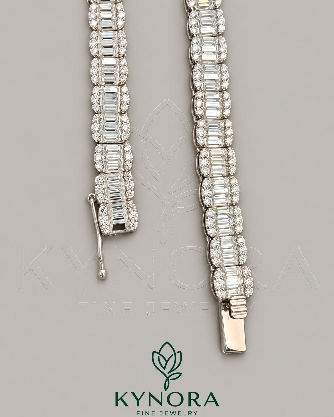 Sterling silver VVS1 moissanite diamond eternity tennis chain featuring 8.5mm Hiphop style by Kynora Jewels.