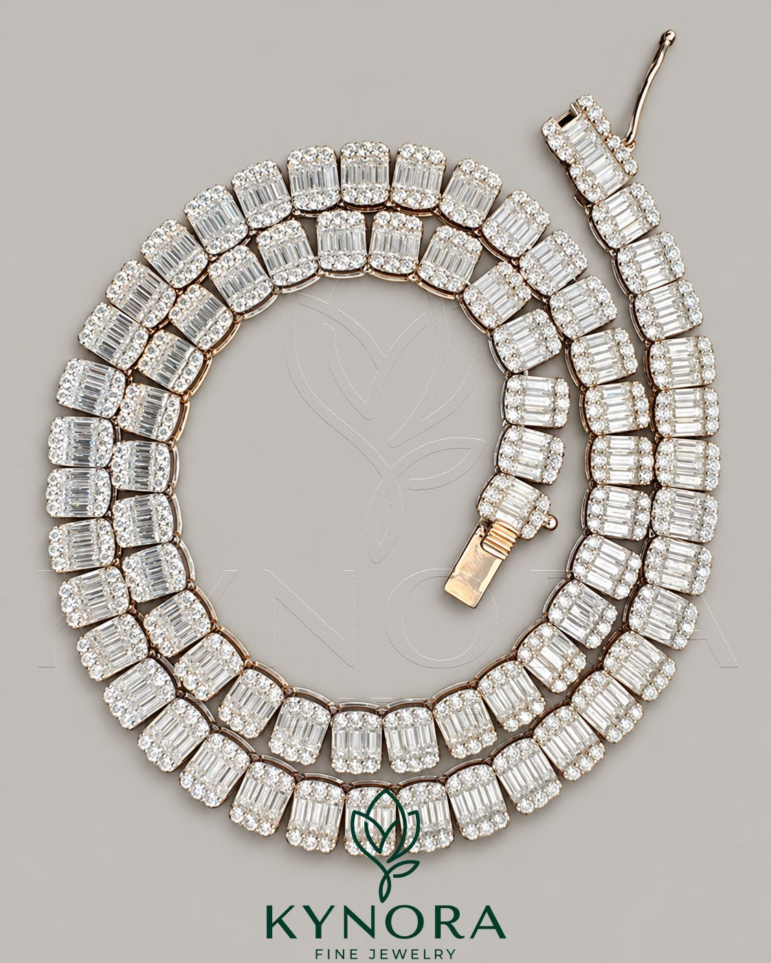 Sterling silver VVS1 moissanite diamond eternity tennis chain, 8.5mm hiphop chain from Kynora Jewels with sparkling stones. Main image