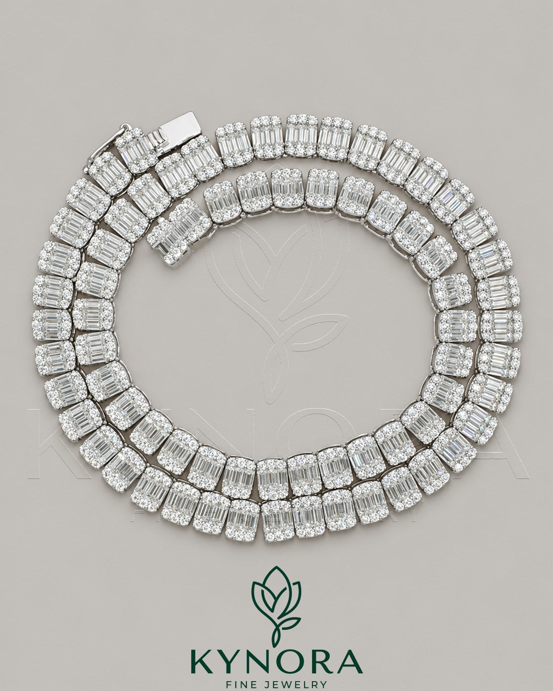 8.5 mm VVS1 Moissanite diamond sterling silver tennis necklace with a hip-hop chain style by Kynora Jewels. Main image