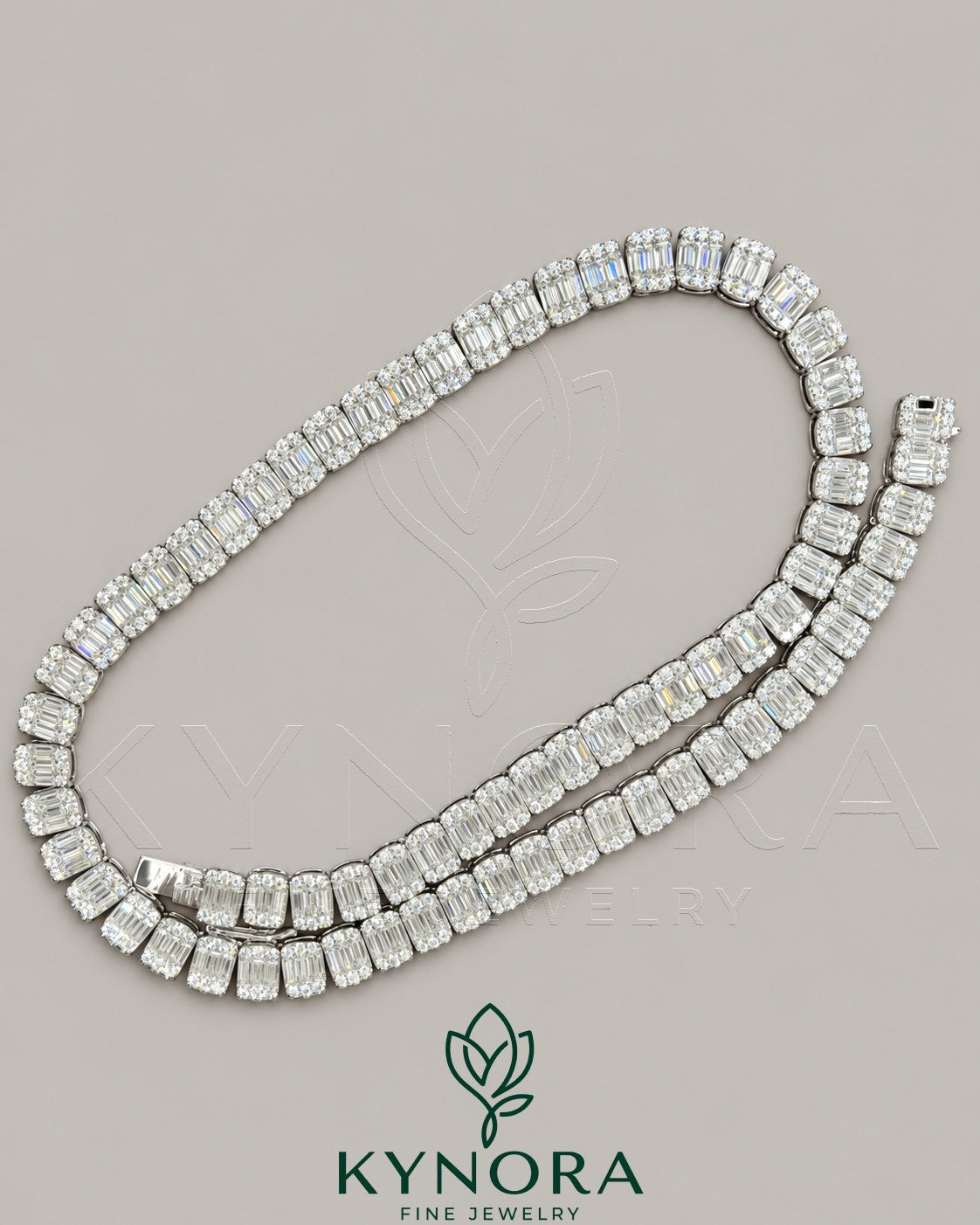8.5 mm VVS1 Moissanite diamond sterling silver tennis necklace with a hip-hop chain style, 18-inch length, by Kynora Jewels.