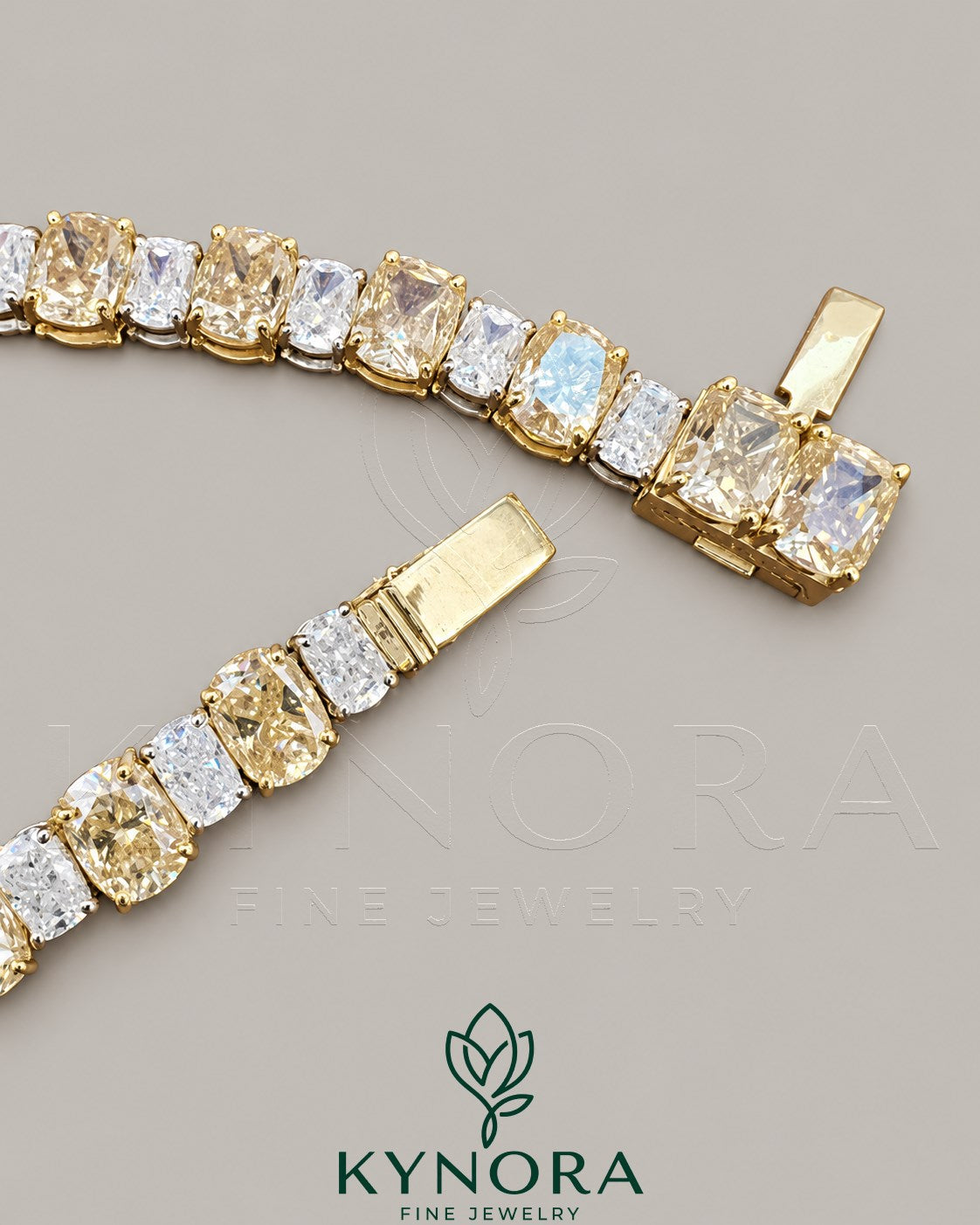 Canary yellow 925 sterling silver moissanite diamond tennis necklace with hip-hop chain design by Kynora Jewels