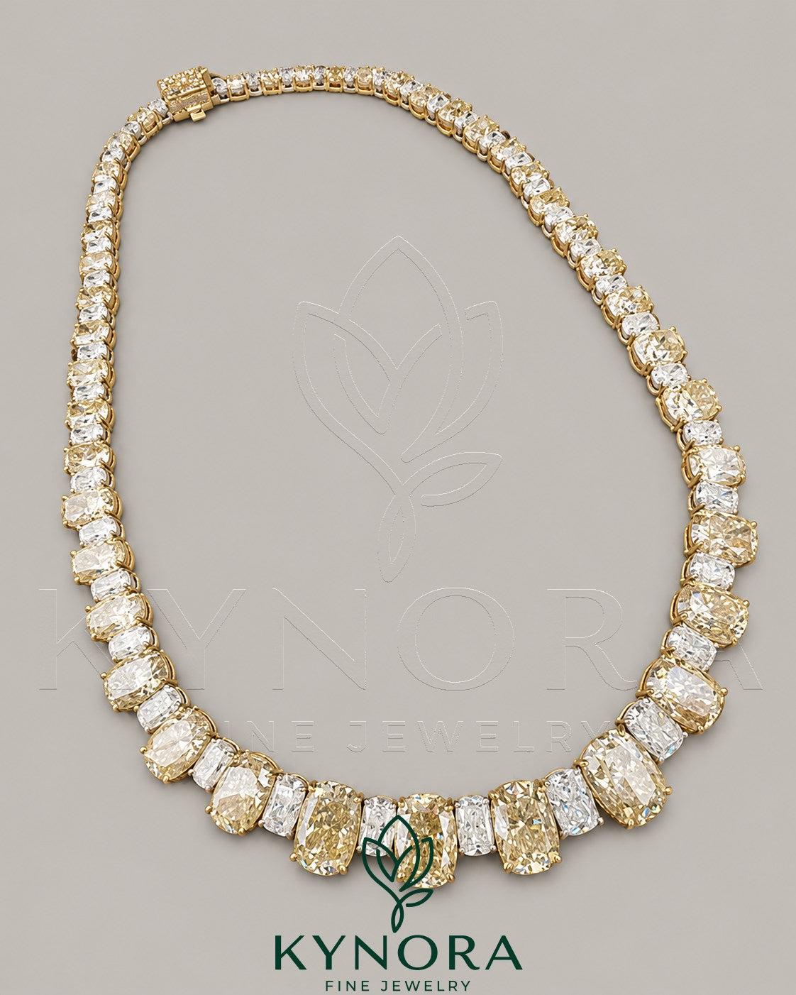 Canary yellow 925 sterling silver moissanite diamond tennis necklace, hip-hop chain style by Kynora Jewels