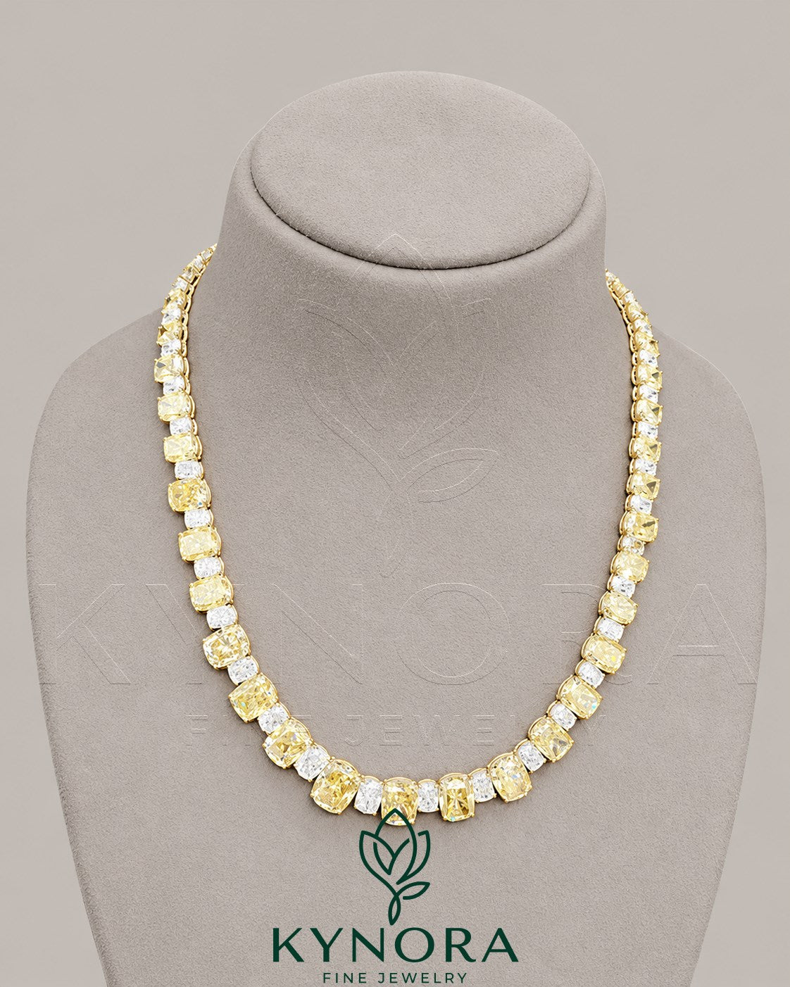 Canary yellow 925 sterling silver moissanite diamond tennis necklace, Kynora Jewels hip-hop chain with sparkling stones. Main image