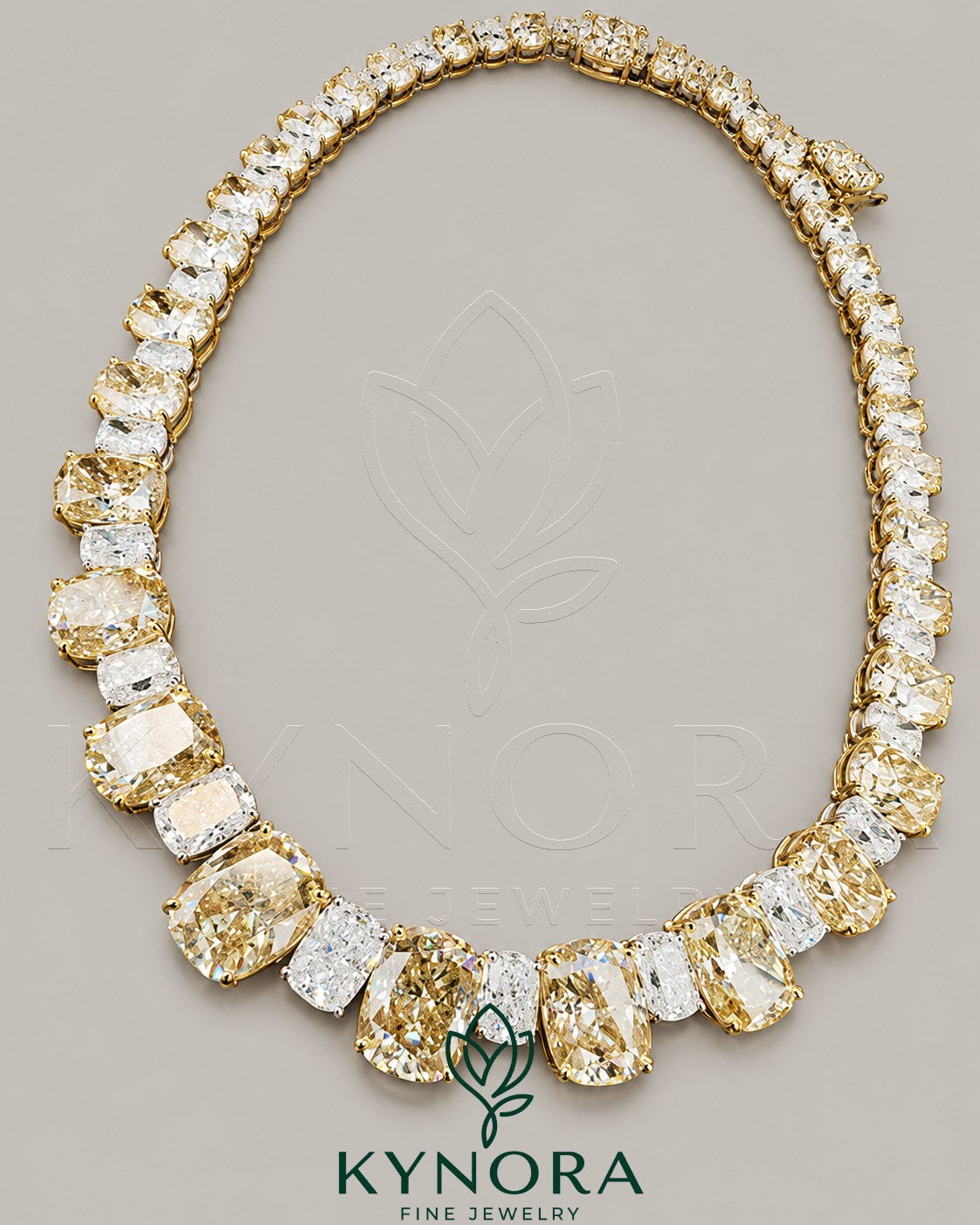 Canary yellow 925 sterling silver moissanite diamond tennis necklace featuring a hip-hop chain design by Kynora Jewels
