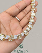 Canary yellow 925 sterling silver moissanite diamond tennis necklace by Kynora Jewels, featuring a shiny hip-hop chain design.