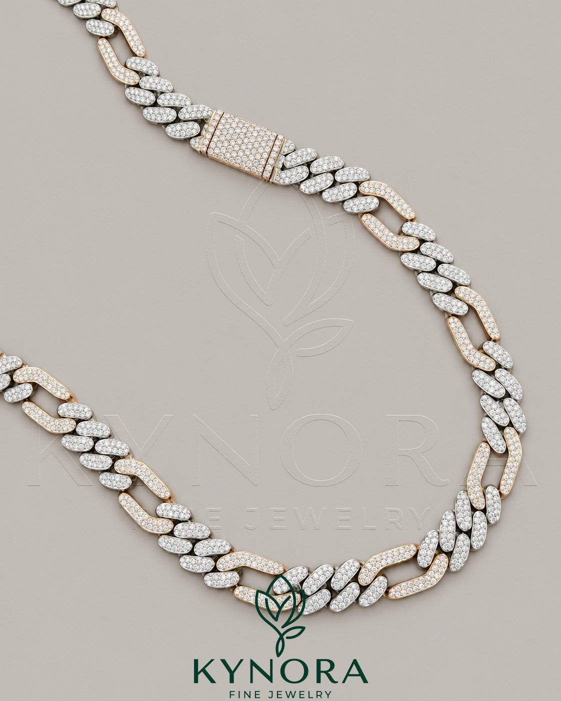 Kynora Jewels Figaro style 12mm VVS1 Moissanite diamond sterling silver Cuban link chain for hip-hop fashion