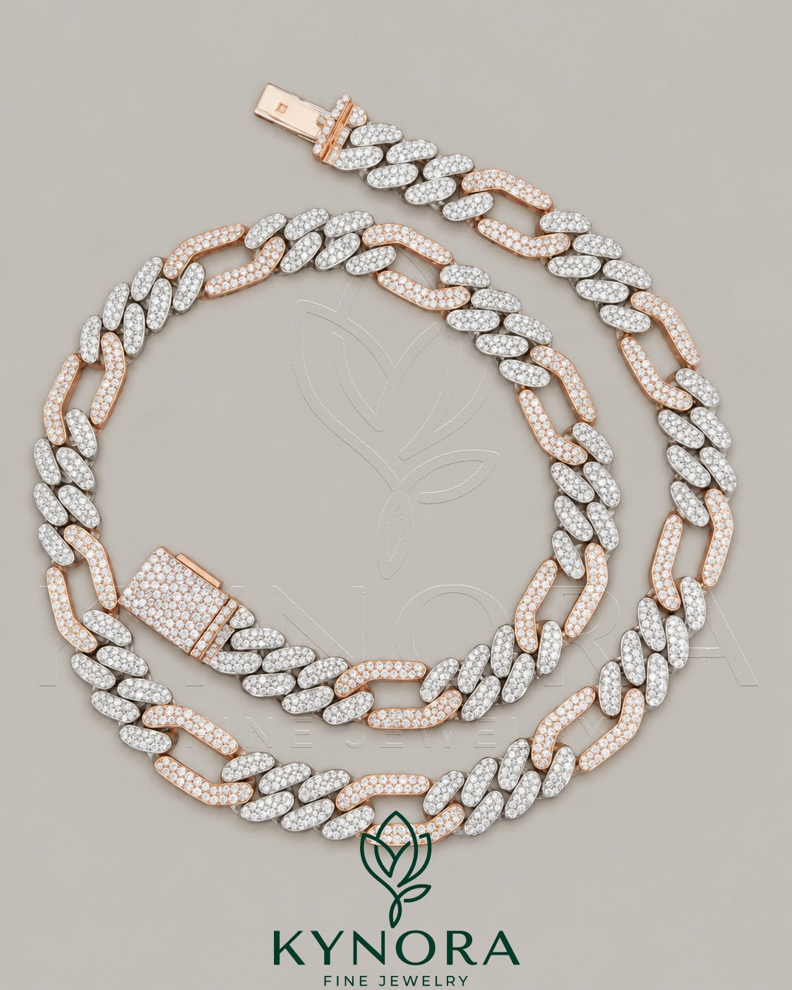 Kynora Jewels FIGARO Style 12mm VVS1 Moissanite diamond Cuban link chain in sterling silver, hip-hop jewelry accessory Imagen principal del producto