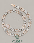 Kynora Jewels FIGARO Style 12mm VVS1 Moissanite diamond Cuban link chain in sterling silver, hip-hop jewelry accessory