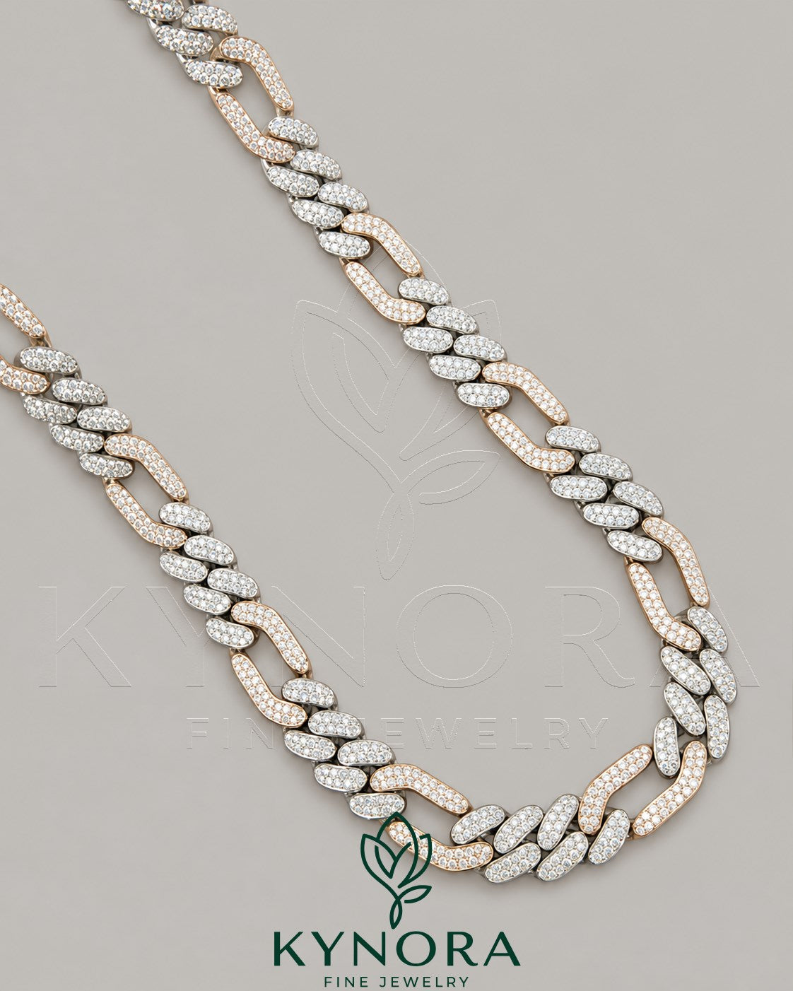 Kynora Jewels Figaro style 12mm VVS1 moissanite diamond sterling silver Cuban link chain, hiphop jewelry accessory