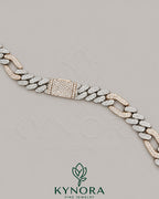 Figaro style 12mm VVS1 moissanite diamond Cuban link chain in sterling silver by Kynora Jewels