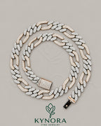 Kynora Jewels Figaro Style 12mm VVS1 Moissanite diamond sterling silver Cuban link chain for hip-hop fashion