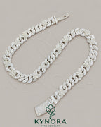 Kynora Jewels VVS moissanite diamond white gold Miami Cuban chain, 18-inch sterling silver hiphop chain with customized design.