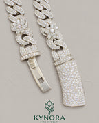 VVS Moissanite diamond Miami Cuban chain by Kynora Jewels, 18-inch white gold hiphop chain with sterling silver and custom design