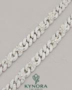 VVS moissanite diamond Miami Cuban chain by Kynora Jewels, 18-inch white gold hip-hop chain with sterling silver finish.