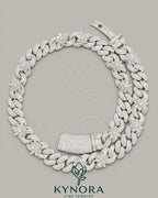 Kynora Jewels VVS Moissanite diamond Miami Cuban chain in white gold, 18-inch sterling silver hip-hop jewelry with customized design.
