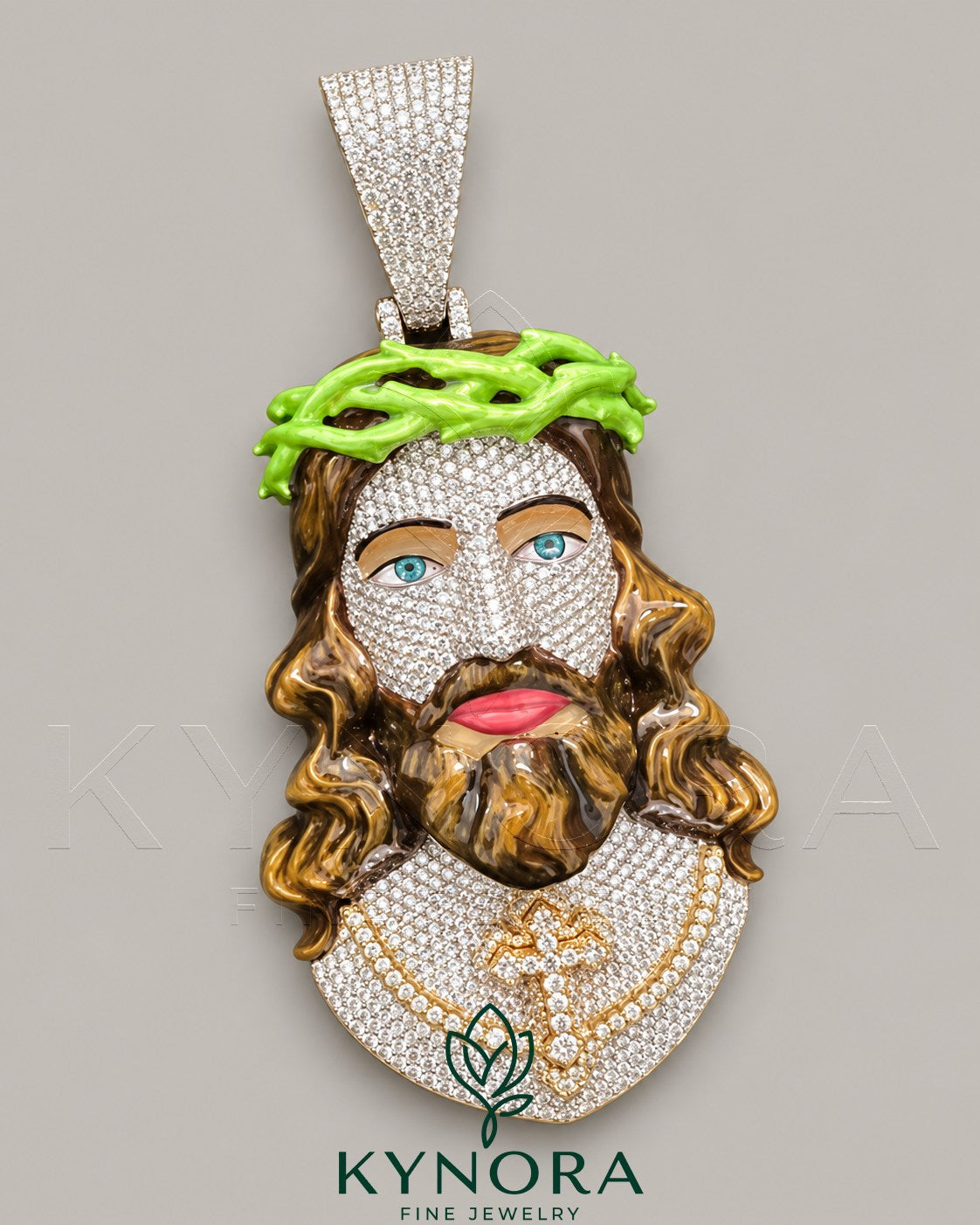 Sterling silver Iced Out 3D Jesus head pendant with moissanite diamonds, hiphop jewelry by Kynora Jewels