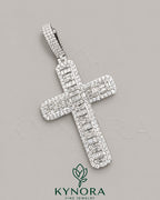 Iced Out Baguette Cross Pendant by Kynora Jewels featuring moissanite diamonds in sterling silver, hip-hop style jewelry.