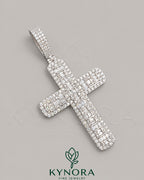 Iced Out Baguette Cross Pendant by Kynora Jewels featuring moissanite diamonds in sterling silver for hip-hop style jewelry.