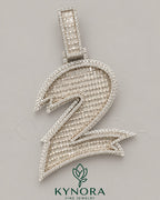 Sterling silver hip-hop pendant with iced out baguette moissanite diamond number 2 design from Kynora Jewels.